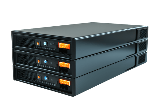 Three black server units stacked together, showcasing modern data storage solutions with sleek design and advanced technology features. png
