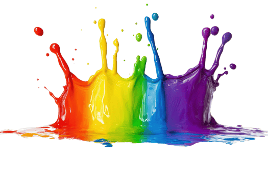 Vibrant splashes of multicolored paint in a dynamic and creative liquid burst, representing art and creativity. png