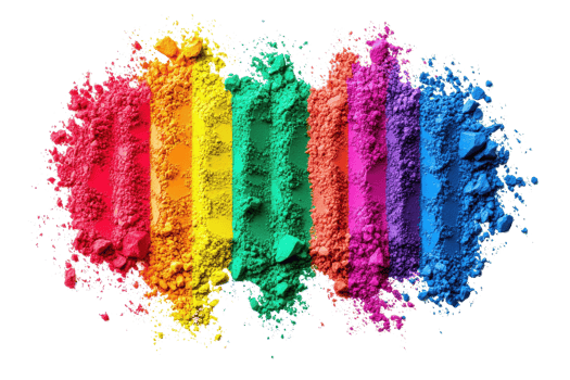 Vibrant multi-colored powder arranged in stripes, showcasing a spectrum from red to blue. Perfect for abstract backgrounds and artistic designs. png