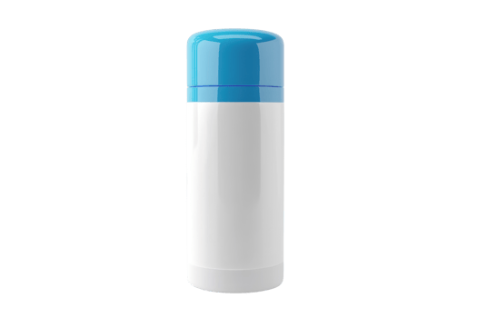 White and blue insulated thermos flask on a transparent background. perfect for keeping beverages hot or cold during travels and outdoor activities. png