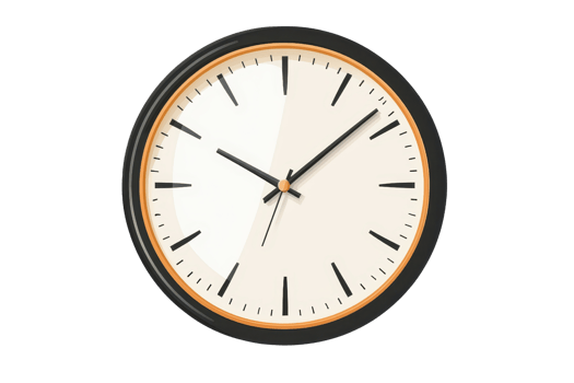 Vintage wall clock with a minimalist design and black hands on a white face, perfect for home decor or office use. png