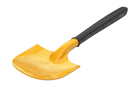 Yellow shovel isolated on transparent background. Essential gardening tool for digging, scooping, and moving soil or other materials. png