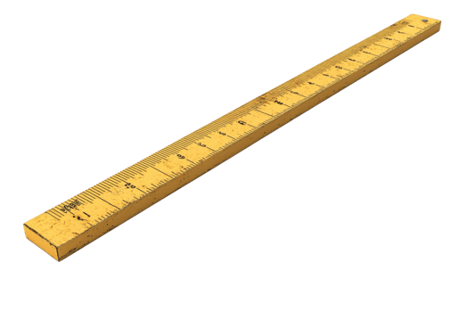 Wooden ruler with metric and imperial measurements on a transparent background. png