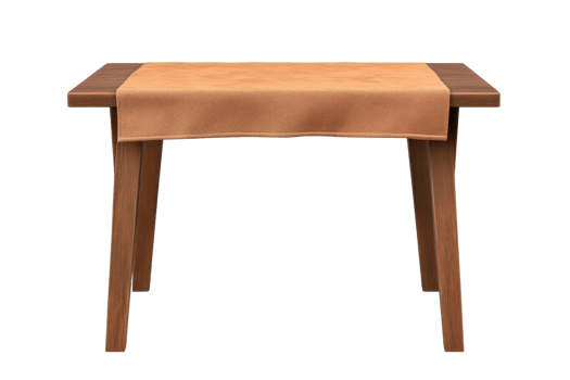 Wooden table with a brown table runner, isolated on transparent background. Ideal for home decor, interior design, and furniture concepts. png