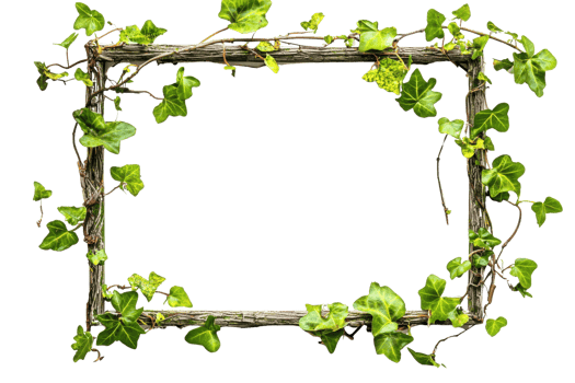 Wooden frame adorned with green ivy leaves, perfect for nature-themed designs, invitations, or garden decor projects. png