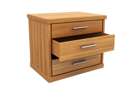 Wooden drawer chest with open drawers, isolated on transparent background. Ideal for home or office furniture designs and storage solutions. png