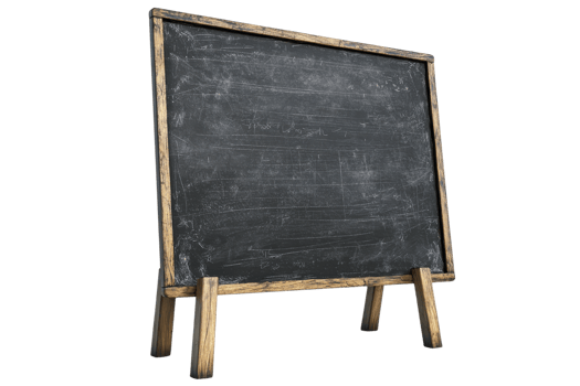 Vintage wooden-framed blackboard standing on easel. Blank chalkboard isolated on transparent background. ideal for educational or decorative use. png