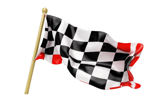 Waving checkered flag on a pole, symbolizing racing and victory, ideal for motorsport and competition themes. png