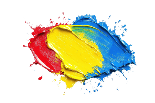 Vivid red, yellow, and blue paint smears on a transparent background. creating a colorful and artistic abstract composition. png