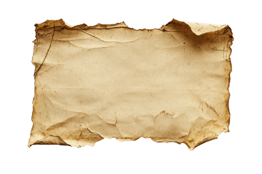 Wrinkled vintage brown paper with worn edges. Great for backgrounds, textures, or antique-themed projects and designs. png