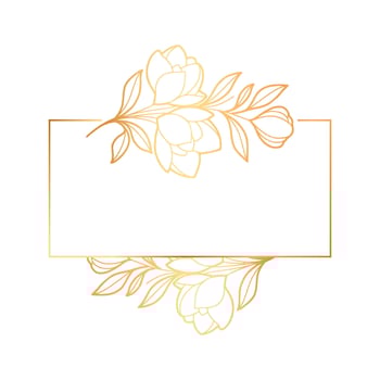 Golden frame with flowers on white background vector