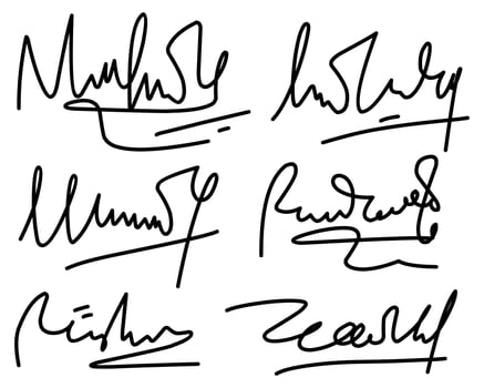Diverse array of artistic handwritten signatures, ideal for design projects, branding, or personal identification. vector
