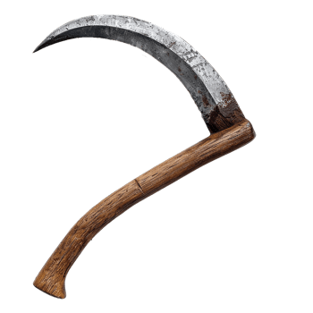 Rustic Sickle Harvesting Tool Old Farm Equipment Brown Wooden Handle Metal Blade png