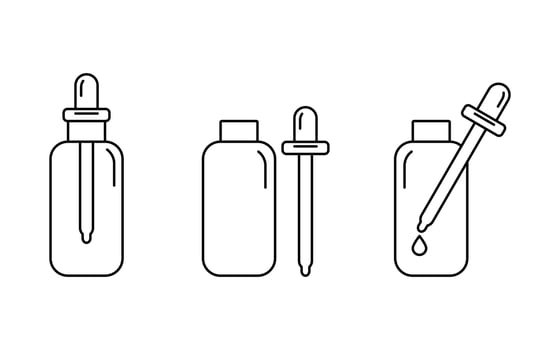 Serum dropper bottle with pipette icon in outline. beauty or cosmetic skincare liquid oil container symbol in black color. vector