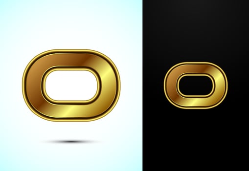 English alphabet O in gold color style. Graphic alphabet symbol for corporate business identity vector