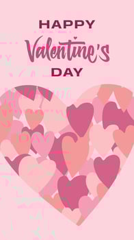 Romantic Valentine's Day template with hand-lettered text, heart designs, and purple-red hues, ideal for wedding invitations, cards, or social media vector