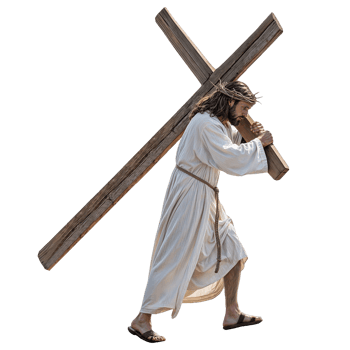 Jesus is now carrying a heavy wooden cross resting on his shoulders png
