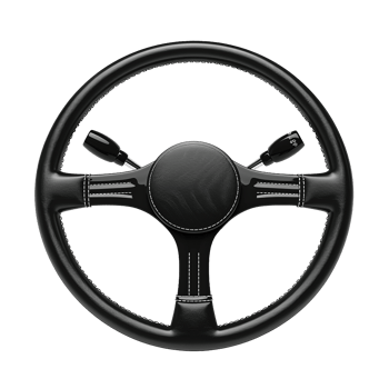 Black Leather Steering Wheel with Shifters Classic Car Interior Detail png