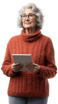 Elderly Businesswoman Using a Tablet, Isolated on Transparent Background png