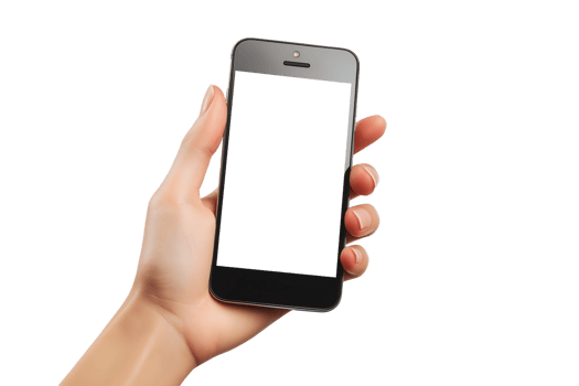 mockup Hand Holding mobile phone with white screen isolated on transparency background Template png