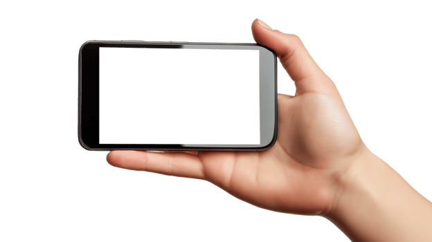 Hand Holding Mobile Phone With Transparent Screen Showing an application display on Transparent Background png