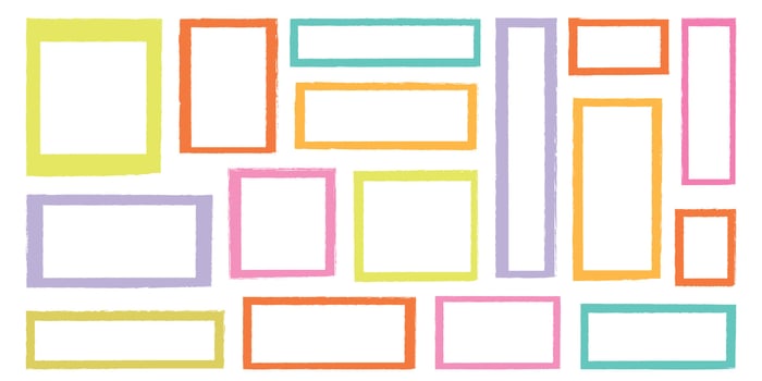 Hand drawn Crayon frames. Color border shapes set of wax crayons, childish text box. Kids grunge backgrounds with chalk doodle sketch. Collage designs, textbox brush for kindergarten. illustrat vector