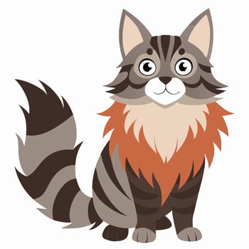 Beautiful cartoon maine cat isolated on white background. Side view. vector