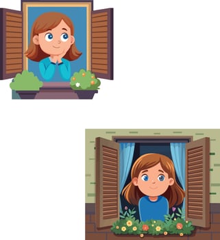 Girl looking out of the window enjoying sunny day vector