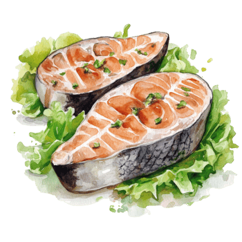 Grilled Salmon Steaks Served on Fresh Lettuce png