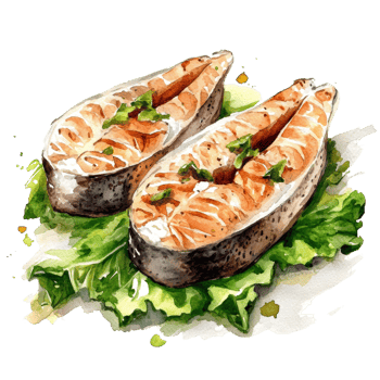 Grilled Salmon Steaks Served on Fresh Green Lettuce png