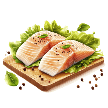 Two Salmon Fillets Seasoned With Pepper On Wooden Board png