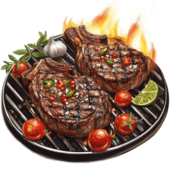 Grilled Steaks with Tomatoes and Herbs on a Grill png