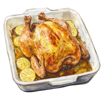 Roasted Chicken Lemon Dish Watercolor Painting png