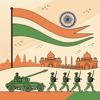 Indian Military Parade with National Flag, a patriotic illustration. vector
