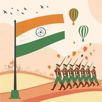 Indian Flag and Military Parade Celebrates National Pride vector