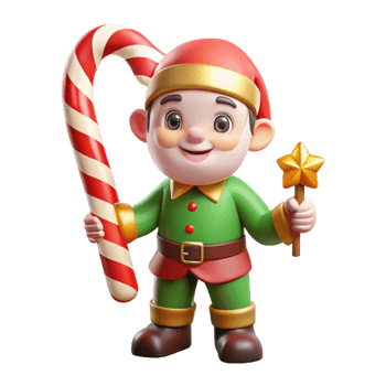 Holiday Elf with Candy Cane Star png