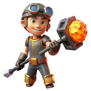 Cartoon Boy with Molten Hammer png