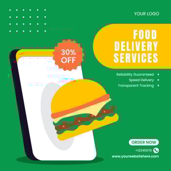 Flat Cartoon Style Food Delivery Illustration for Social Media Design Illustration vector