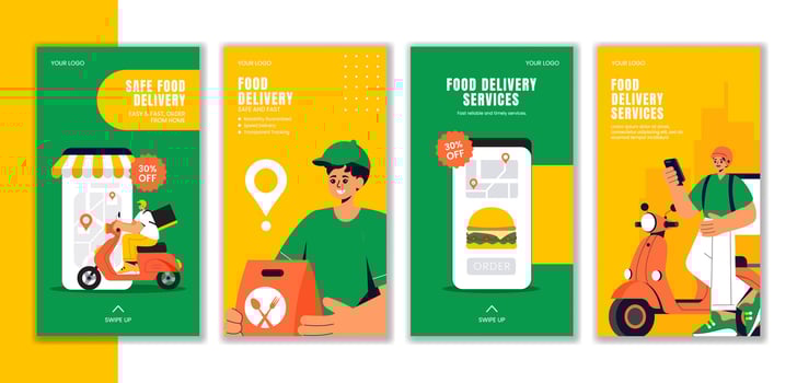 Restaurant Food Delivery Illustration for Social Media Stories Templates vector