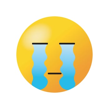 Crying emoji. Realistic yellow emoticon vector