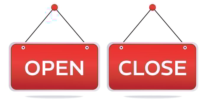 open and closed signs. Red board for the shop. Information sign vector