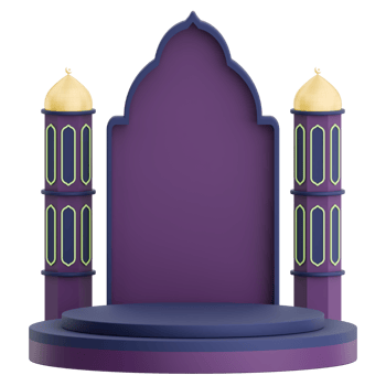 3D illustration of mosque door with podium and mosque tower for ramadan celebration png