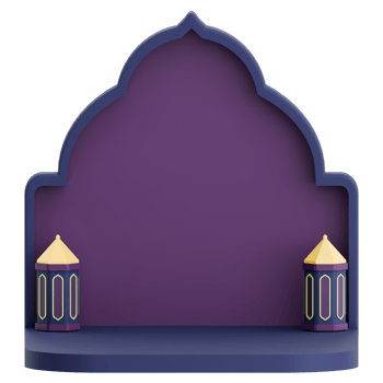 3D illustration of mosque door with podium and lantern for ramadan celebration png