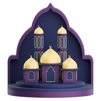 3D illustration of mosque door with podium and mosque for ramadan celebration png