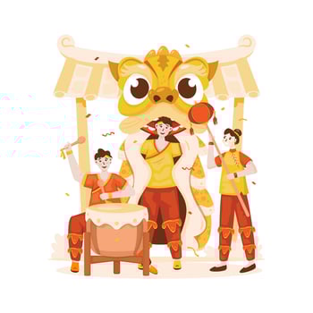 Illustration of traditional barongsai performer, Lion dance show celebrating Chinese New Year vector