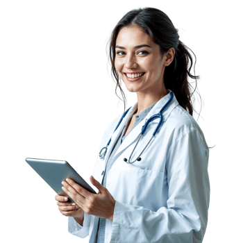 Smiling Female Doctor with Tablet png