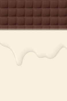 Chocolate bar square shape with blank space cream color and milk dropping background graphic illustration. vector