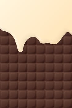 Milk dropping on milk chocolate bar vertical background graphic illustration. vector