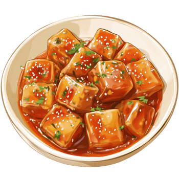 Sesame Tofu Cubes in Savory Orange Sauce png
