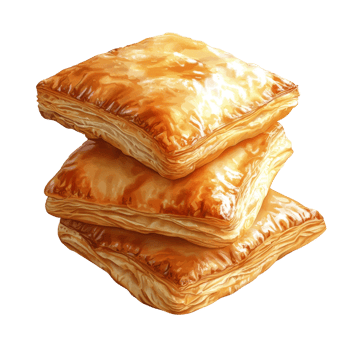 Golden Brown Puff Pastry Squares Stacked High png